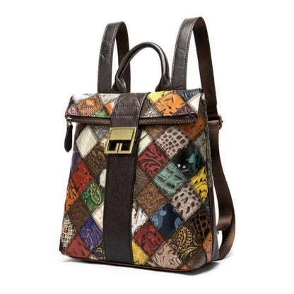 The First Layer Cowhide Ethnic Style Stitching Covered Backpack