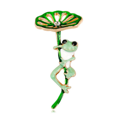 Frog Holding Lotus Leaf Unisex Brooch