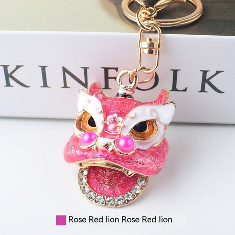 Chinese Style Southern Lion Diamond Pendant Keychain-7