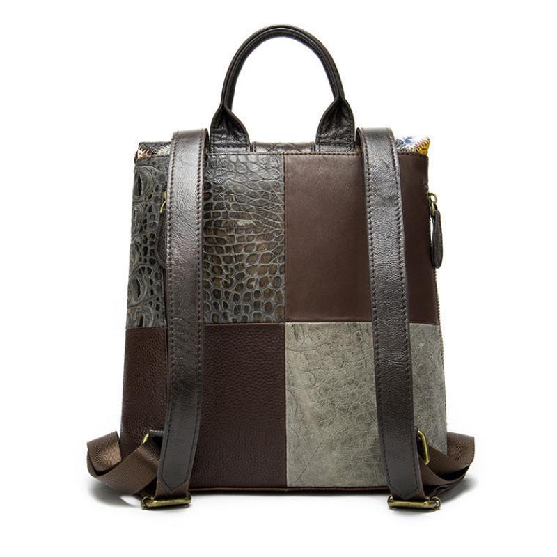 The First Layer Cowhide Ethnic Style Stitching Covered Backpack