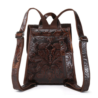 Vintage Cowhide Hand-Embossed Unisex Travel Bag Large Capacity Backpack