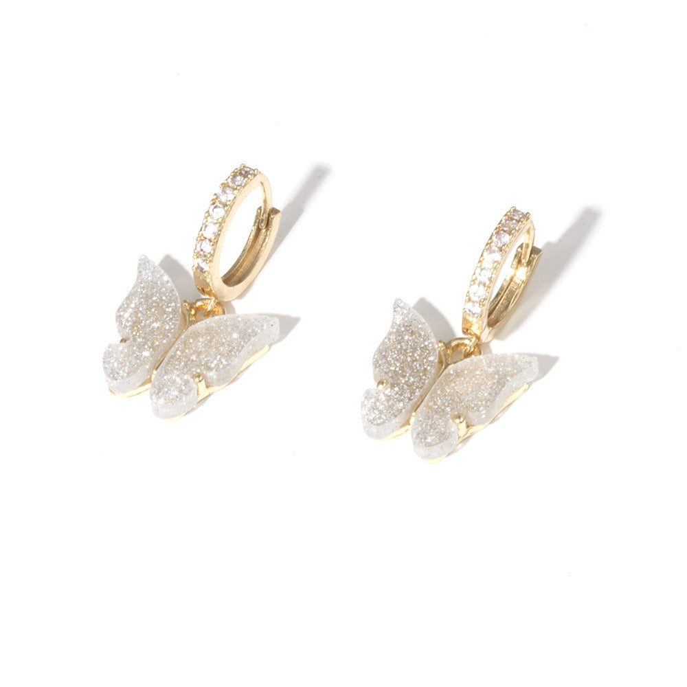 Light luxury style zircon earrings glitter butterfly earrings