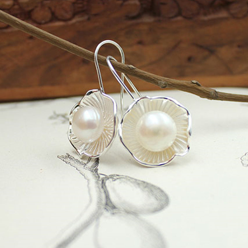 Lotus Stud Earrings Flower Pearl Earrings