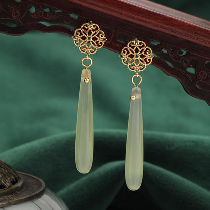 Chinese Style Agate All-match Eardrops High-grade Light Luxury Long Antique Earrings