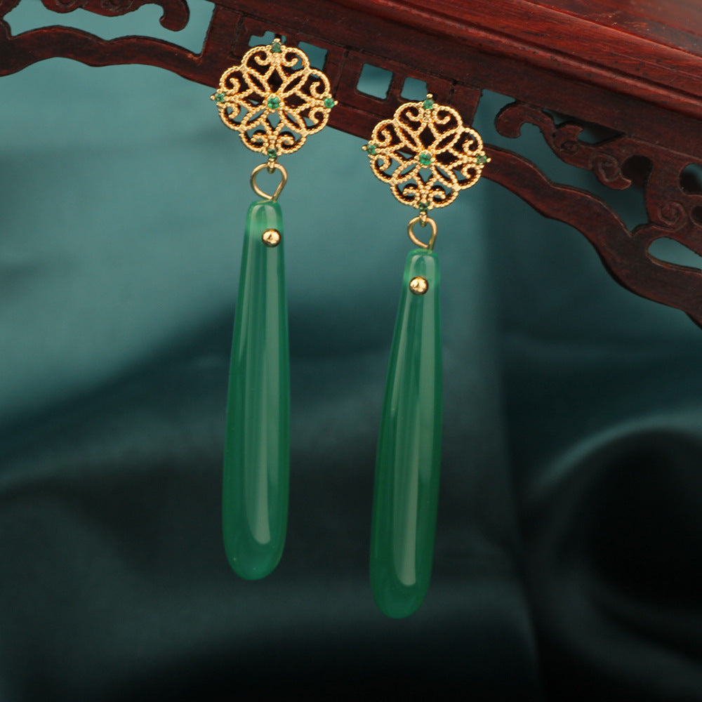 Chinese Style Agate All-match Eardrops High-grade Light Luxury Long Antique Earrings