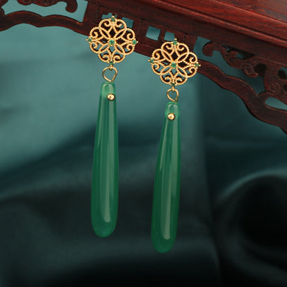 Chinese Style Agate All-match Eardrops High-grade Light Luxury Long Antique Earrings