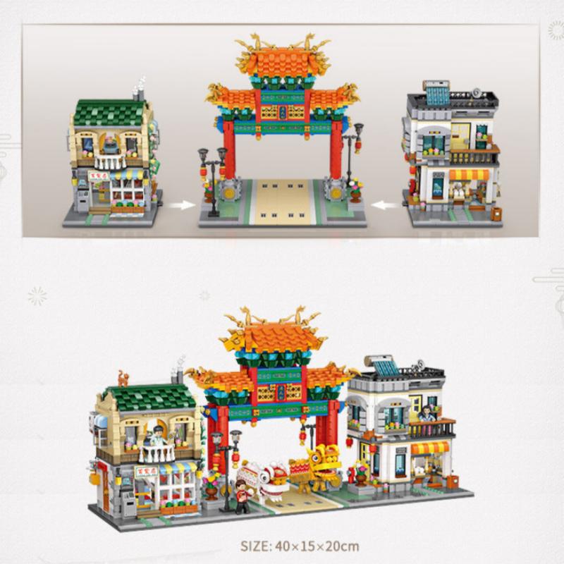 Chinatown Street Scene Mini Assembling Toy Small Particle Building Blocks-3