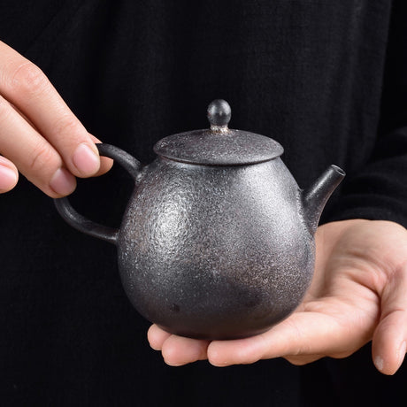 Kung Fu Tea Black Ceramic Teapot Chinese Oolong Tea Pear Shaped Tea Kettle