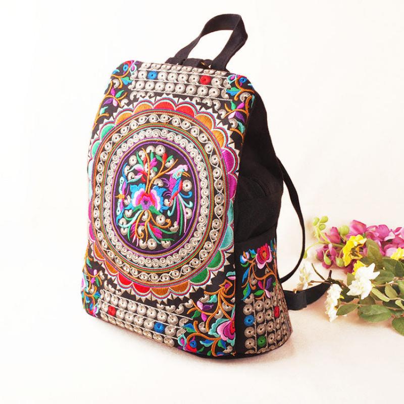 Folk Style Stickerei Flower Mode Rucksack All-Match einfache Tasche