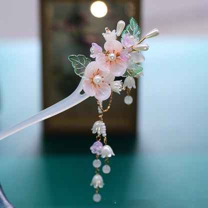 Glass Flower Temperament Hairpin Ancient Style Ball Head Plate