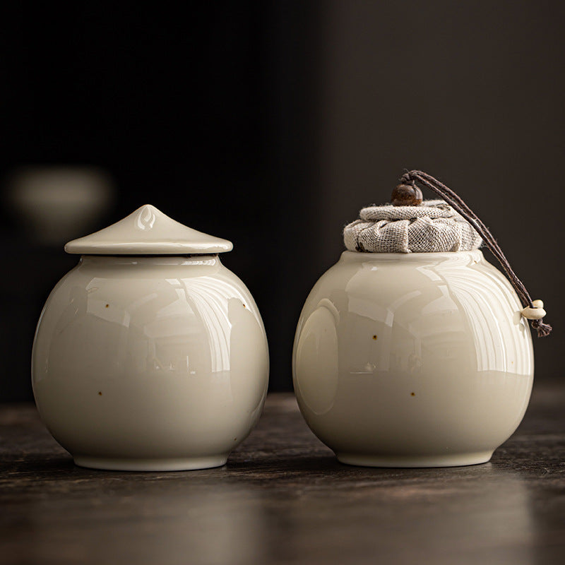 Coffee Bean and Tea Leaf Canister Grasshopper Gray Glazed Beige Ceramic Cans