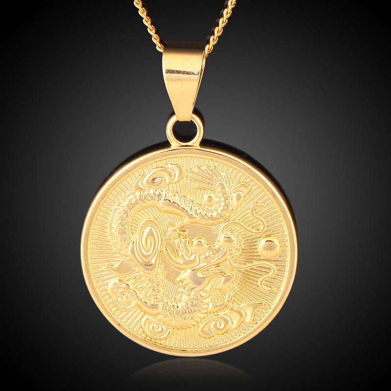 18K Copper Gold Plated Chinese Dragon Pendant Necklace