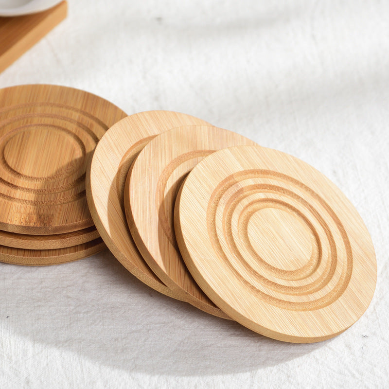 Six-piece Simple Ceramic Set Tea Cup Three-dimensional Bamboo Wooden Bracket Non-slip Coaster