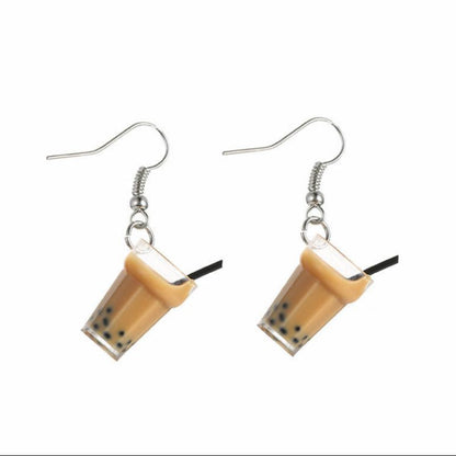 Creative Handmade Pearl Milk Tea Earrings Personalized Design Niche Earrings