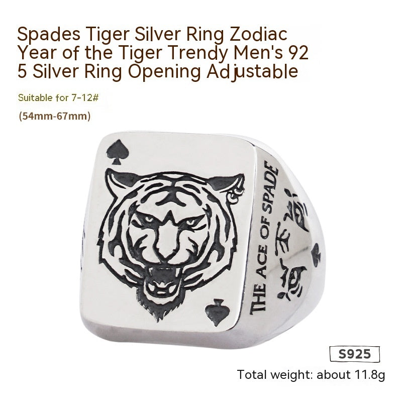 Spaten Silberring Tiger Jahr Chinesisch Zodiac Tiger Trendy