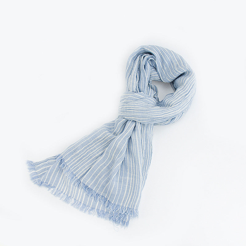 Cotton And Linen Scarf Chinese Literary Style Striped Fringed Drape