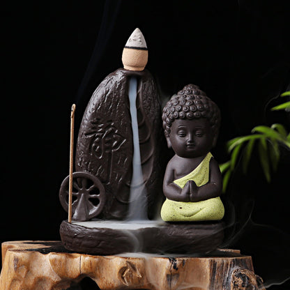 Tea Room Ornament Small Buddha Statue Backflow Incense Burner-2