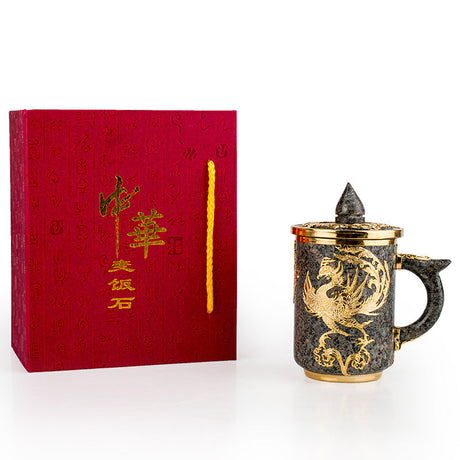 Chinese Natural Wheat Rice Stone Couple Mug with Dragon and Phoenix-5