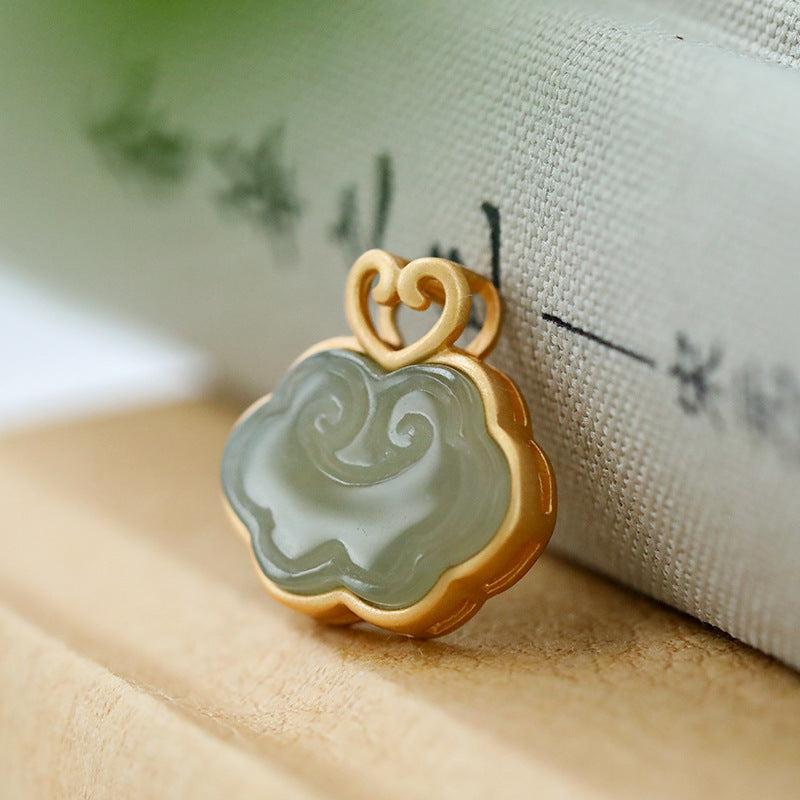 Natural Hetian White Jade Blue Jade Ruyi Retro Pendant