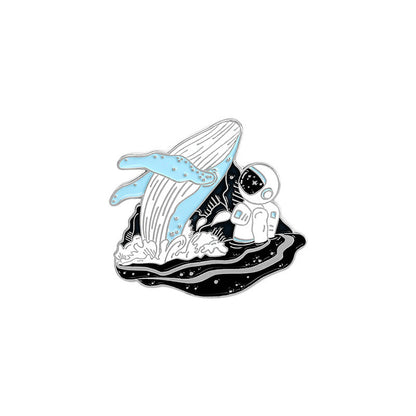 Cartoon Whale Astronaut Drift Bottle Badge Brooch