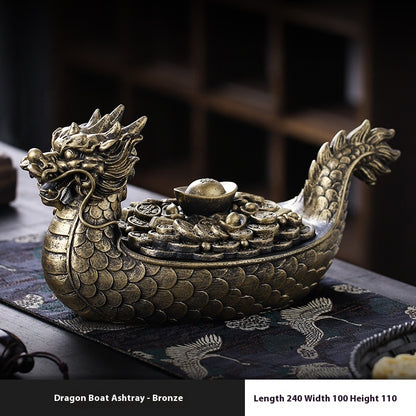 Chinese Creative Dragon Boat Ashtray With Lid Prevent Fly Ash