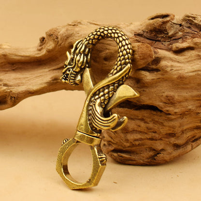 Twelve Zodiac Signs Vintage Brass Dragon Head Keychain-2