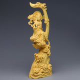 Boxholz schnitzen Sonnen- und Mond Guanyin Buddha Statue Ornament