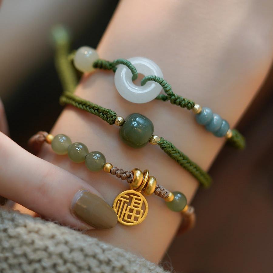 Natural Hetian Jade Transfer Zhufu Brand Sicherheitsschnallen Armband Female Nische Retro