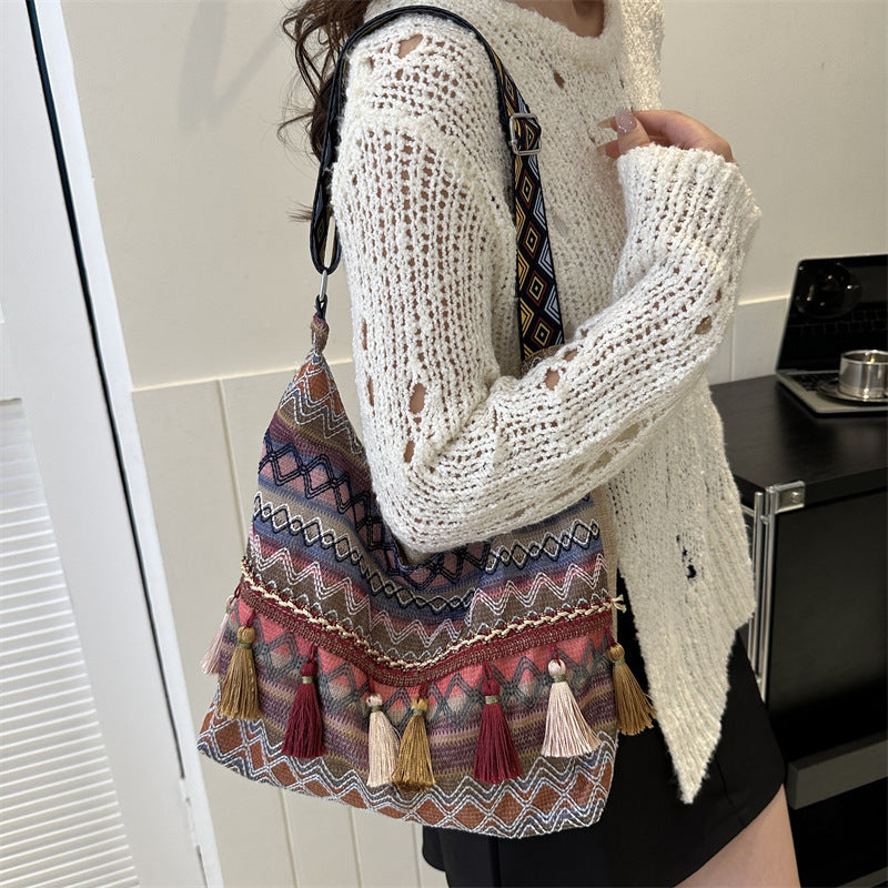 Simple Shoulder Retro Ethnic Style Large Capacity Crossbody Tote Bag