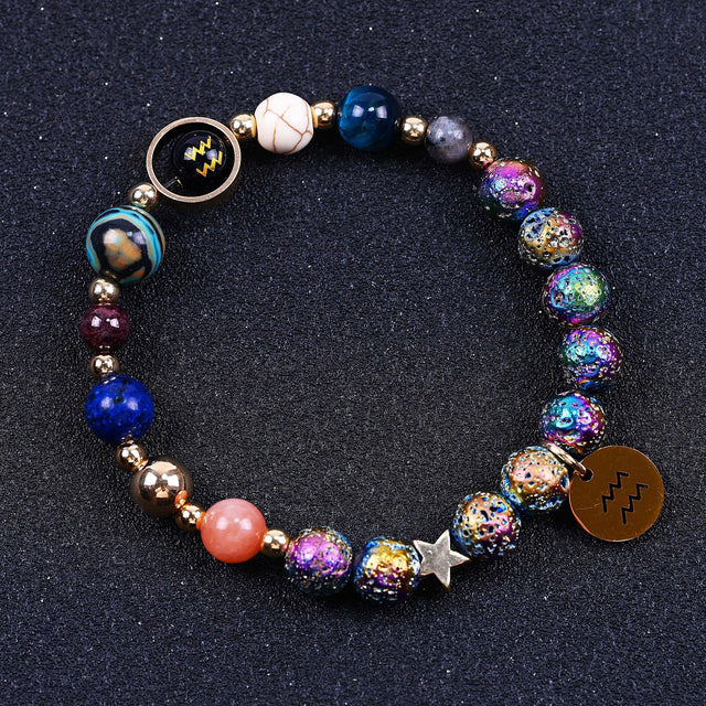 Couple Zodiac Bracelet Blue Sandstone & Lava Rock Beads-1