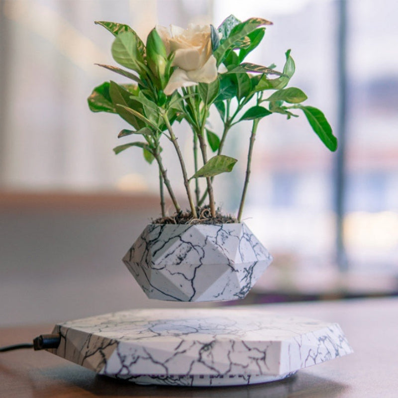 Magnetic Levitating Plant Pot Marble Color Bonsai Pot Office Home Decoration