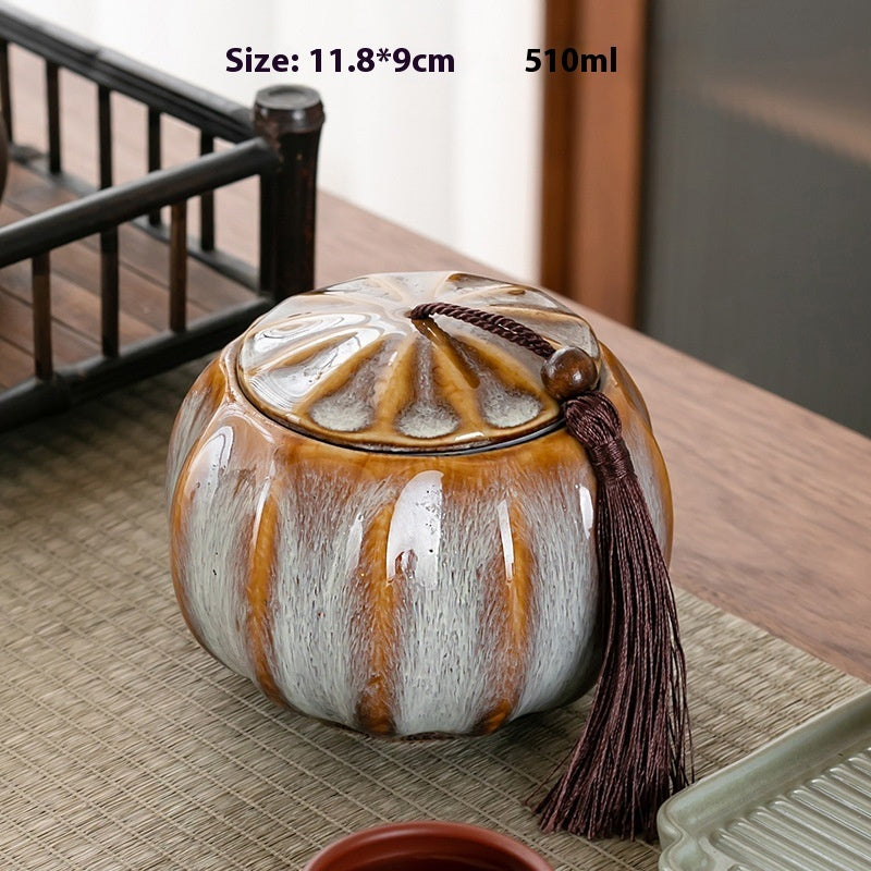 Small Size Creative Pumpkin Household Kiln Transmutation Tea Caddy Ceramic