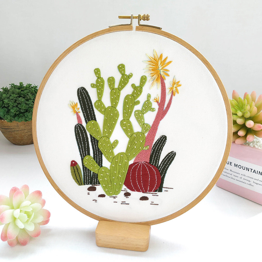 Beginner's Simple Cotton Linen Cactus Embroidery Material Pack-1