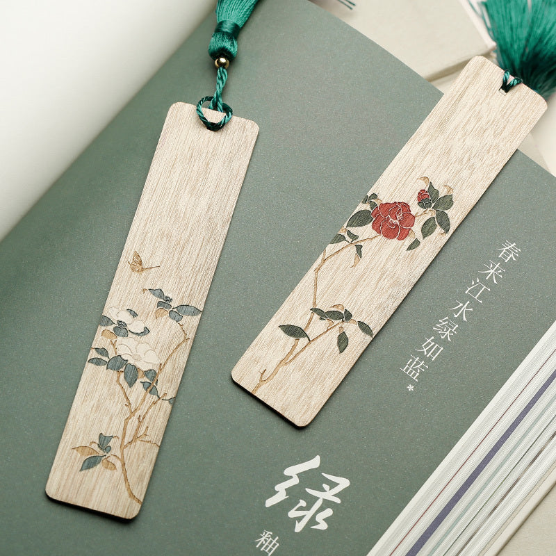 Classical Style Flowering Creative Carving Mahogany Bookmark Gift Box-3