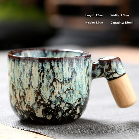 Kiln-changed Ceramic Cup Wooden Handle Teacup Small Coffee Cup-10