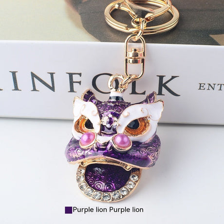 Chinese Style Southern Lion Diamond Pendant Keychain-6