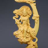 Boxholz schnitzen Sonnen- und Mond Guanyin Buddha Statue Ornament