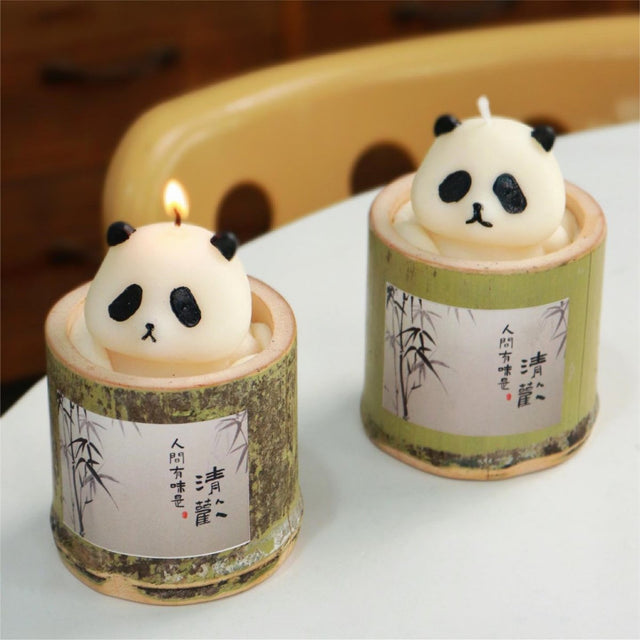 Panda Head Bamboo Tube Flower Fragrance Scented Candle-1