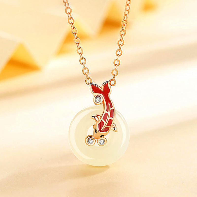 Koi Hetian Jade Peace Buckle Necklace Girls Pure