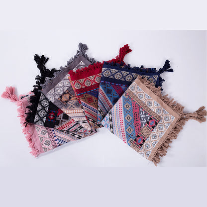 Ethnic Style Fringed Scarf Jacquard Square Scarf