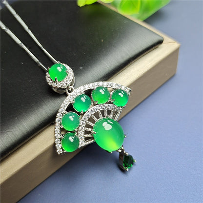 Chalcedony Fan Pendant Green Agate Jade Creative Pendant Jewelry