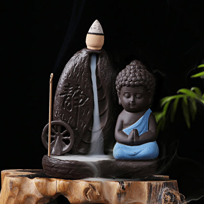 Tea Room Ornament Small Buddha Statue Backflow Incense Burner-3