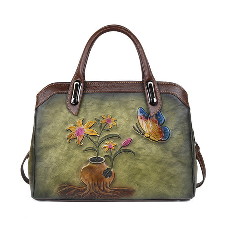 Vintage -Blumen -Lederhandtasche im chinesischen Stil