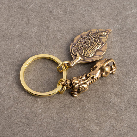 Brass One Leaf Makes Money Key Pendant Keychain