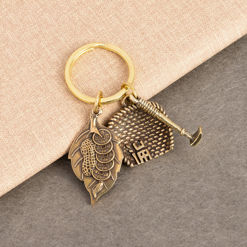 Brass One Leaf Makes Money Key Pendant Keychain