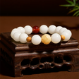 White Jade Bodhi and Red Agate Bracelet with Lotus Charm-1