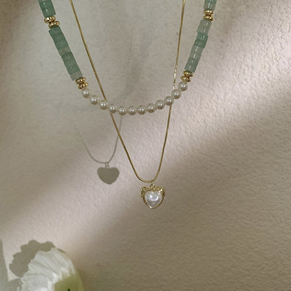 Real Gold Plating New Chinese Jade Love Pearl Double-layer Necklace