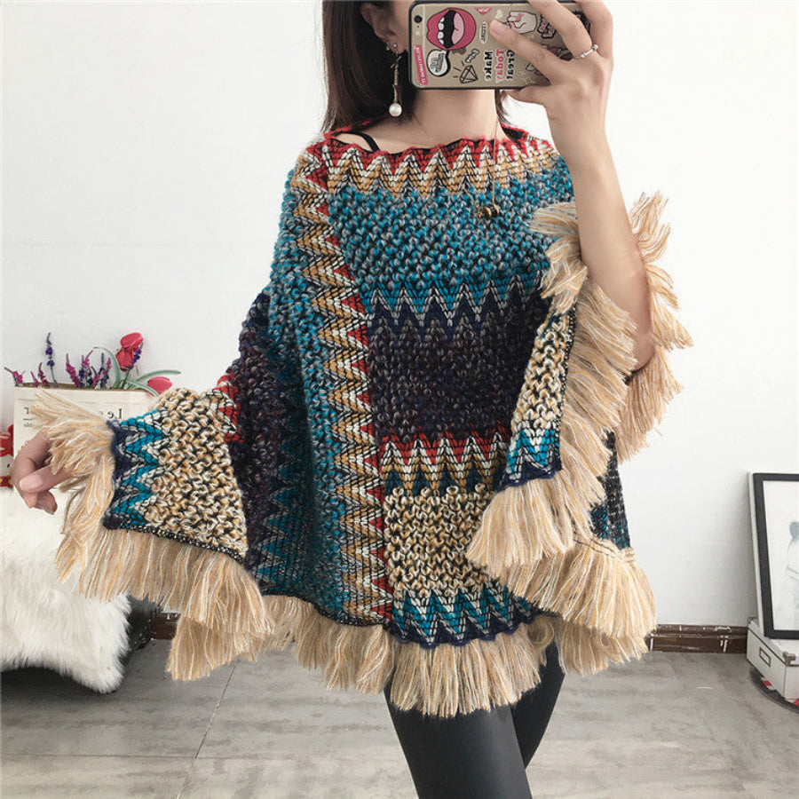 Tassel scarf coat woman