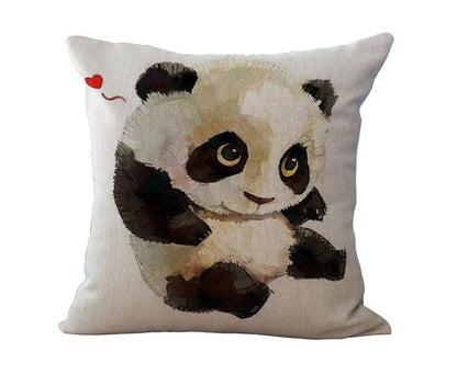 Linen Cartoon Panda Pillow Case Cushion Cover-4