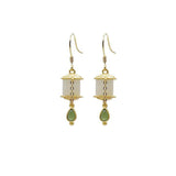 Natural Hetian Jade Prayer Wheel Earrings Silver